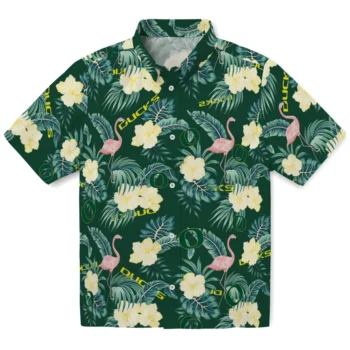 oregon ducks flamingo palms green hawaiian shirts best selling