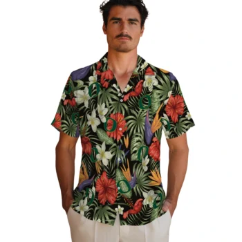 oregon ducks hibiscus bird hawaiian shirts fashion forward