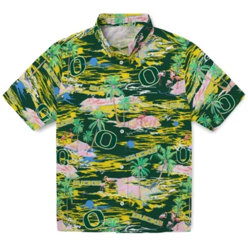 oregon ducks flamingo retreat green hawaiian shirts best selling