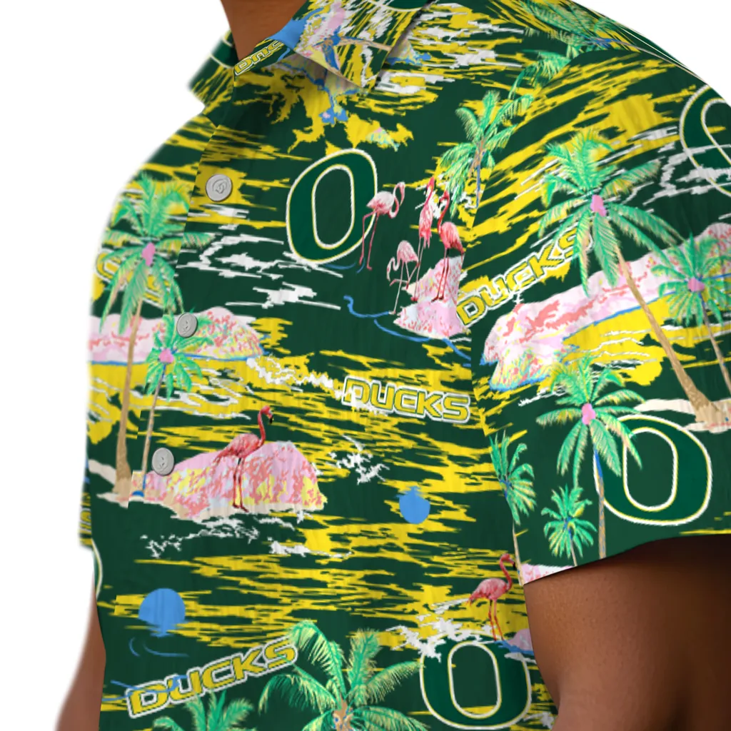 Oregon Ducks Hawaiian Shirt - Hawaii Island oregon ducks flamingo retreat green hawaiian shirts trendy