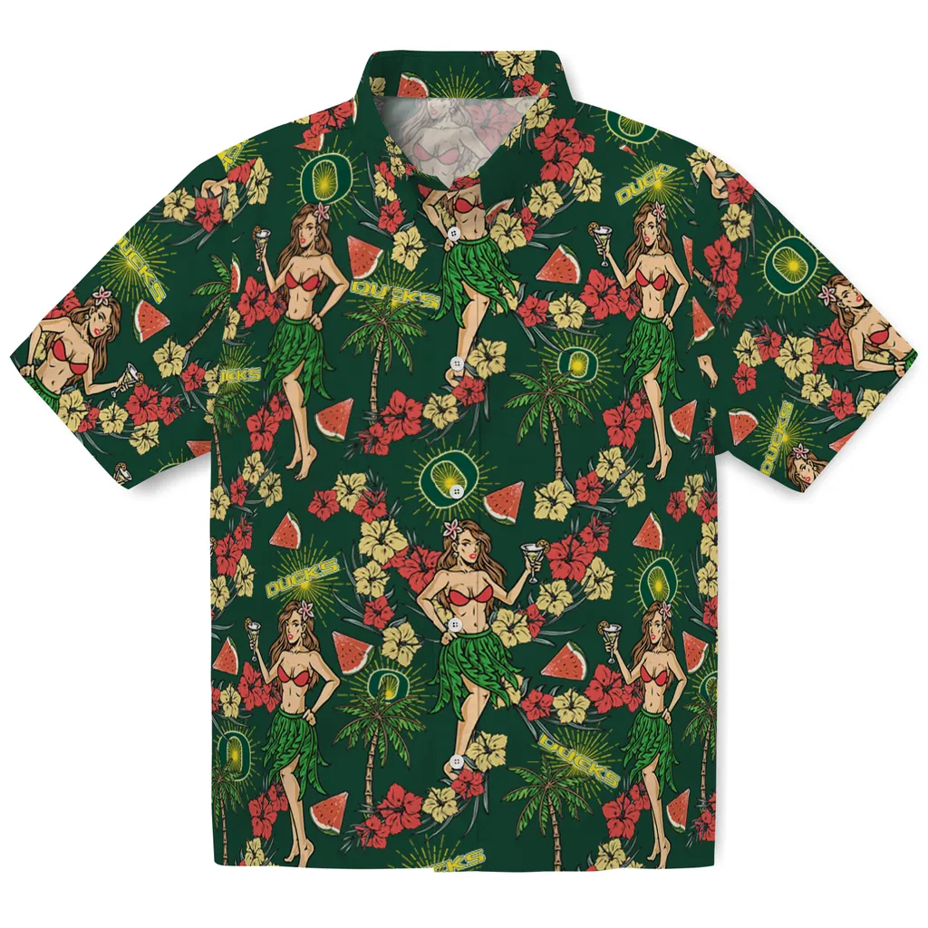 Oregon Ducks Hawaiian Shirt - Hawaiian Girls Design oregon ducks hawaiian girls design green hawaiian shirts best selling