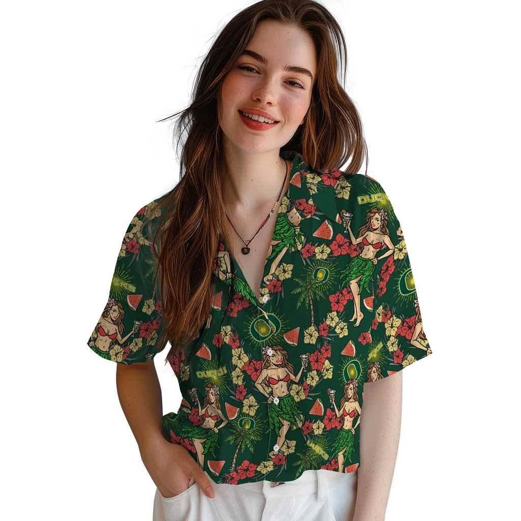 Oregon Ducks Hawaiian Shirt - Hawaiian Girls Design oregon ducks hawaiian girls design green hawaiian shirts latest model