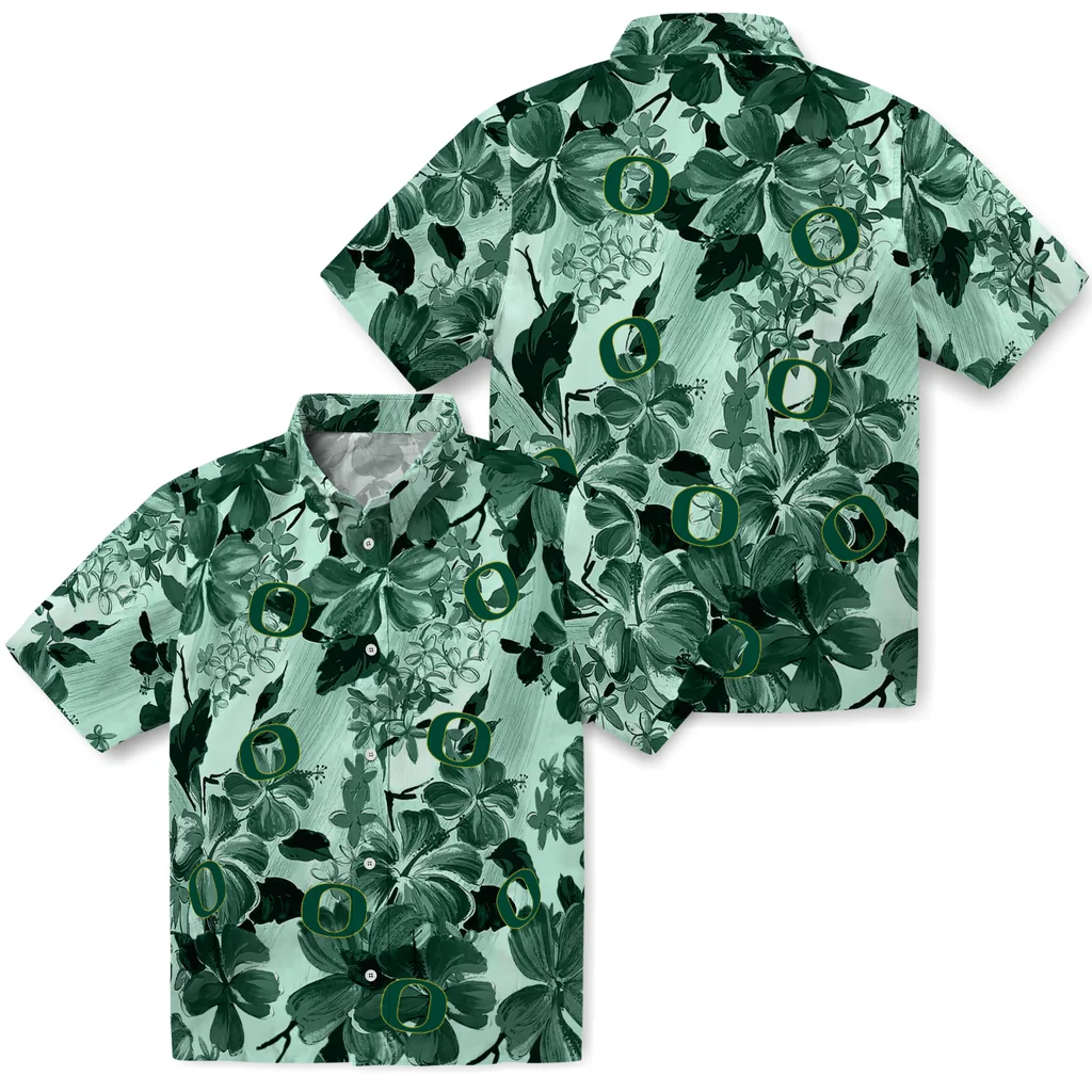Oregon Ducks Hawaiian Shirt - Hibiscus Arrangement oregon ducks hibiscus arrangement green hawaiian shirts high quality