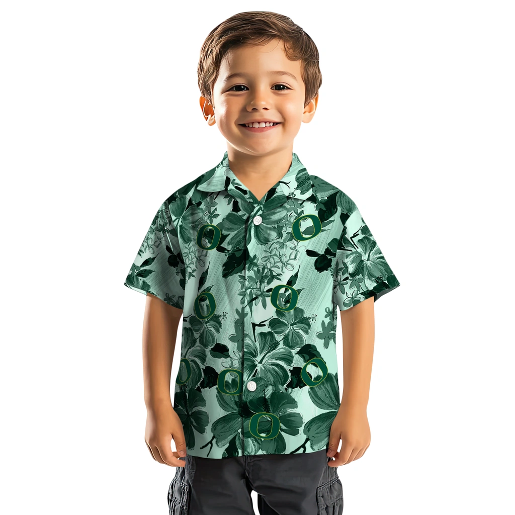 Oregon Ducks Hawaiian Shirt - Hibiscus Arrangement oregon ducks hibiscus arrangement green hawaiian shirts top rated