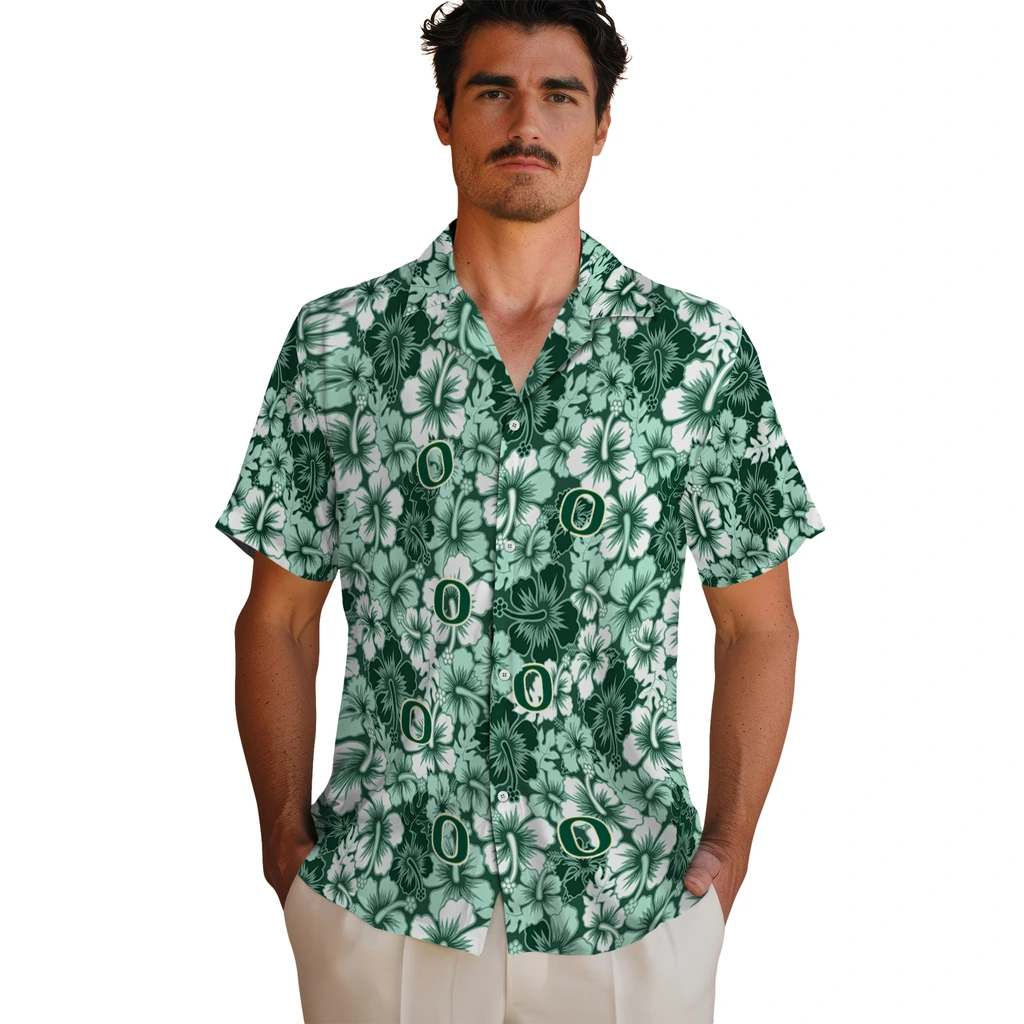 Oregon Ducks Hawaiian Shirt - Hibiscus Blooms oregon ducks hibiscus blooms green hawaiian shirts fashion forward