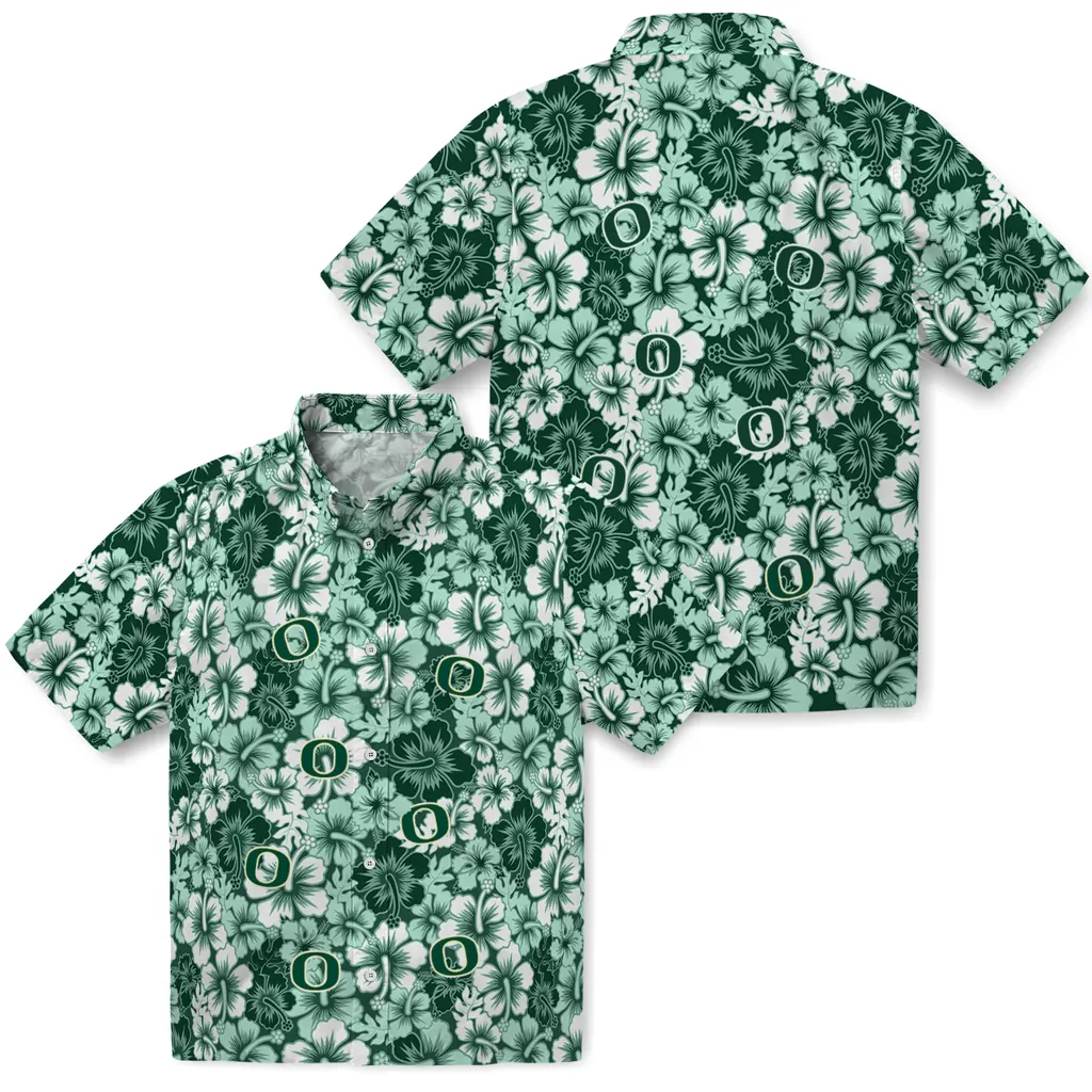 Oregon Ducks Hawaiian Shirt - Hibiscus Blooms oregon ducks hibiscus blooms green hawaiian shirts high quality