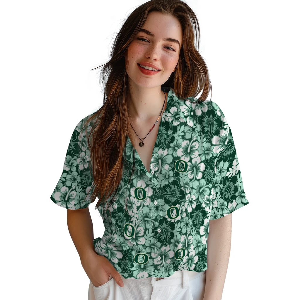 Oregon Ducks Hawaiian Shirt - Hibiscus Blooms oregon ducks hibiscus blooms green hawaiian shirts latest model