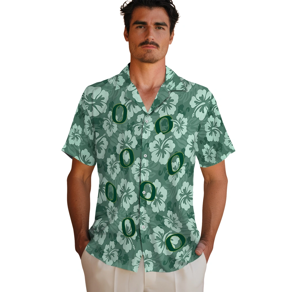 Oregon Ducks Hawaiian Shirt - Hibiscus Cluster oregon ducks hibiscus cluster green hawaiian shirts fashion forward