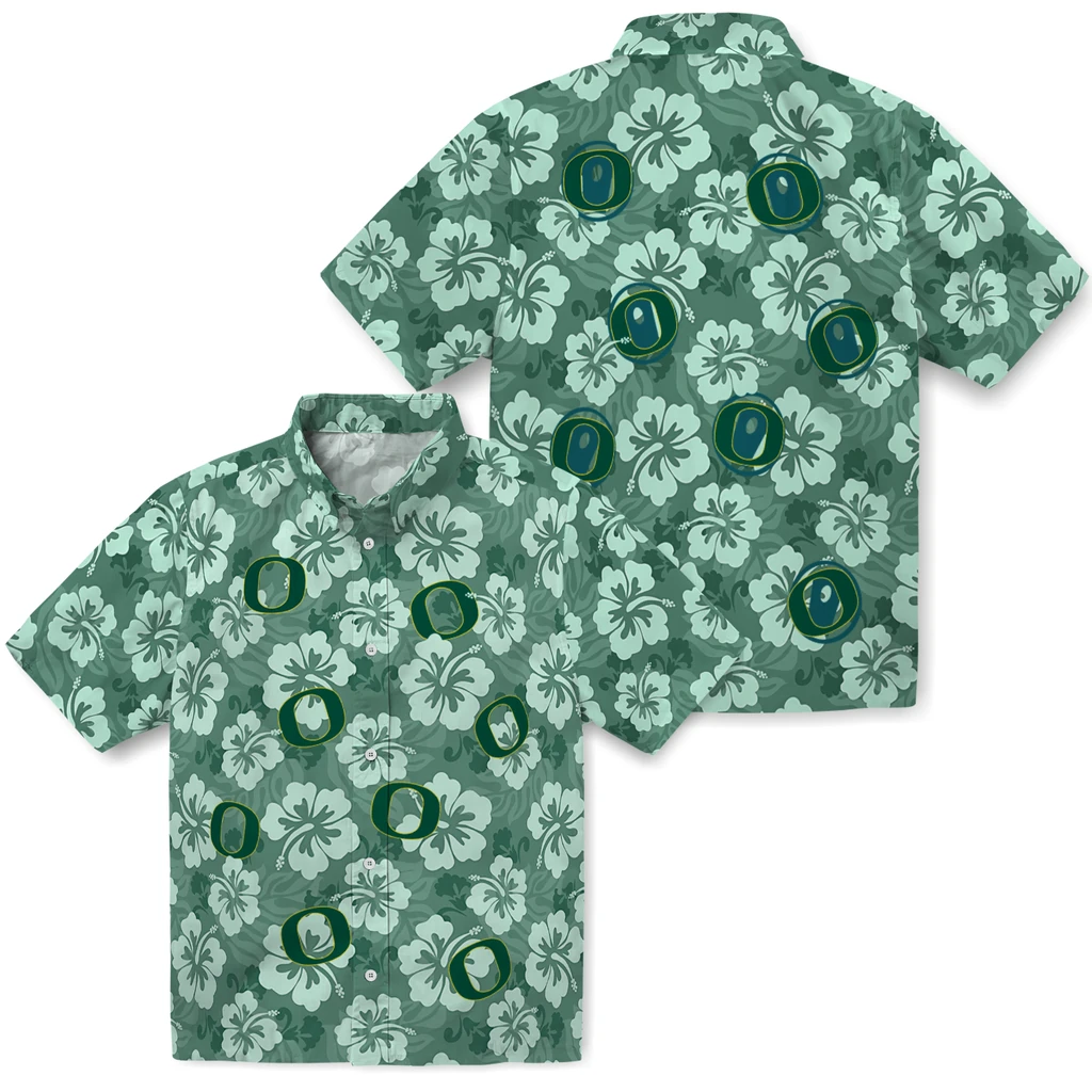 Oregon Ducks Hawaiian Shirt - Hibiscus Cluster oregon ducks hibiscus cluster green hawaiian shirts high quality