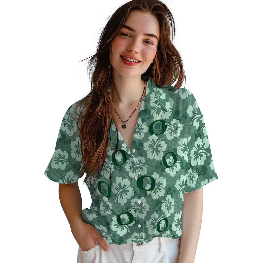 Oregon Ducks Hawaiian Shirt - Hibiscus Cluster oregon ducks hibiscus cluster green hawaiian shirts latest model