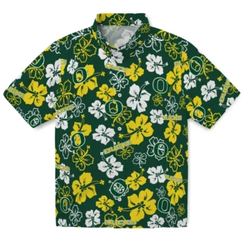 oregon ducks hibiscus bloom green hawaiian shirts best selling