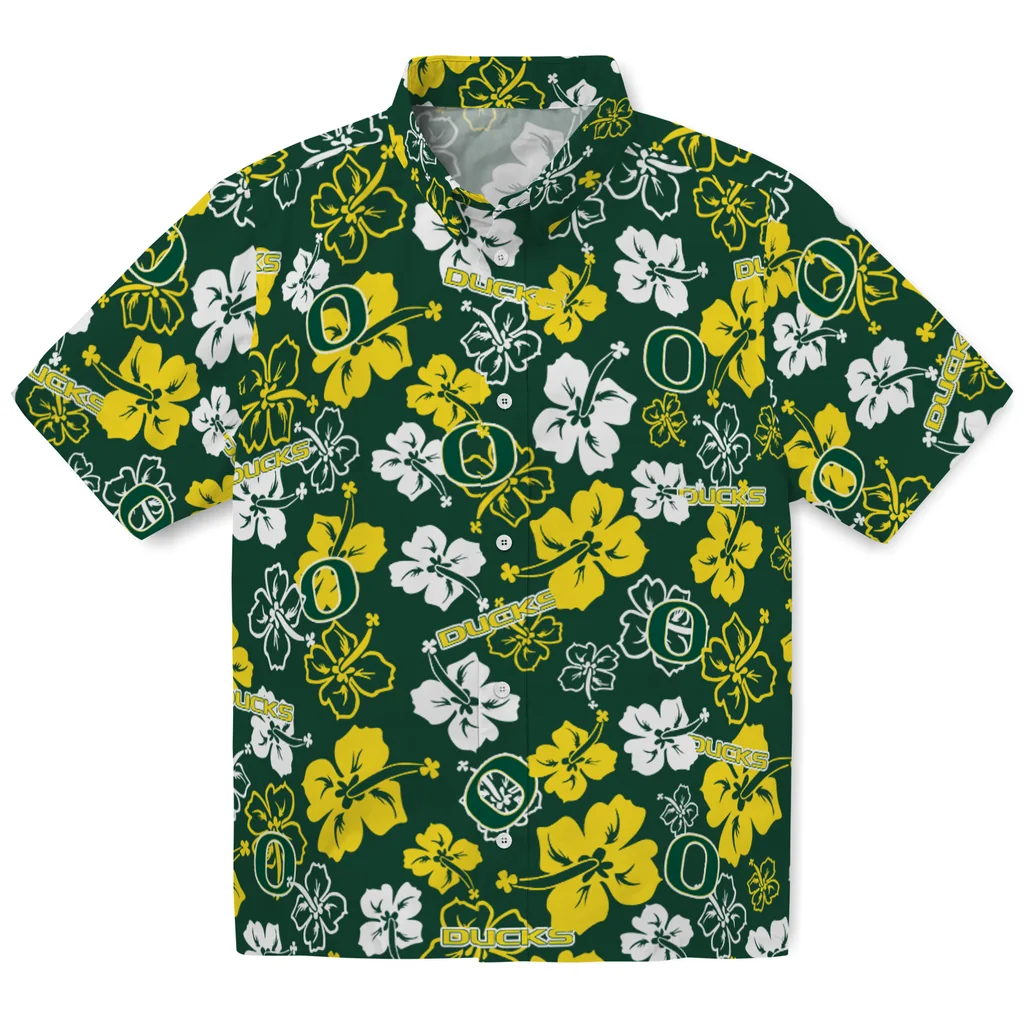 Oregon Ducks Hawaiian Shirt - Hibiscus Flower Design oregon ducks hibiscus bloom green hawaiian shirts best selling