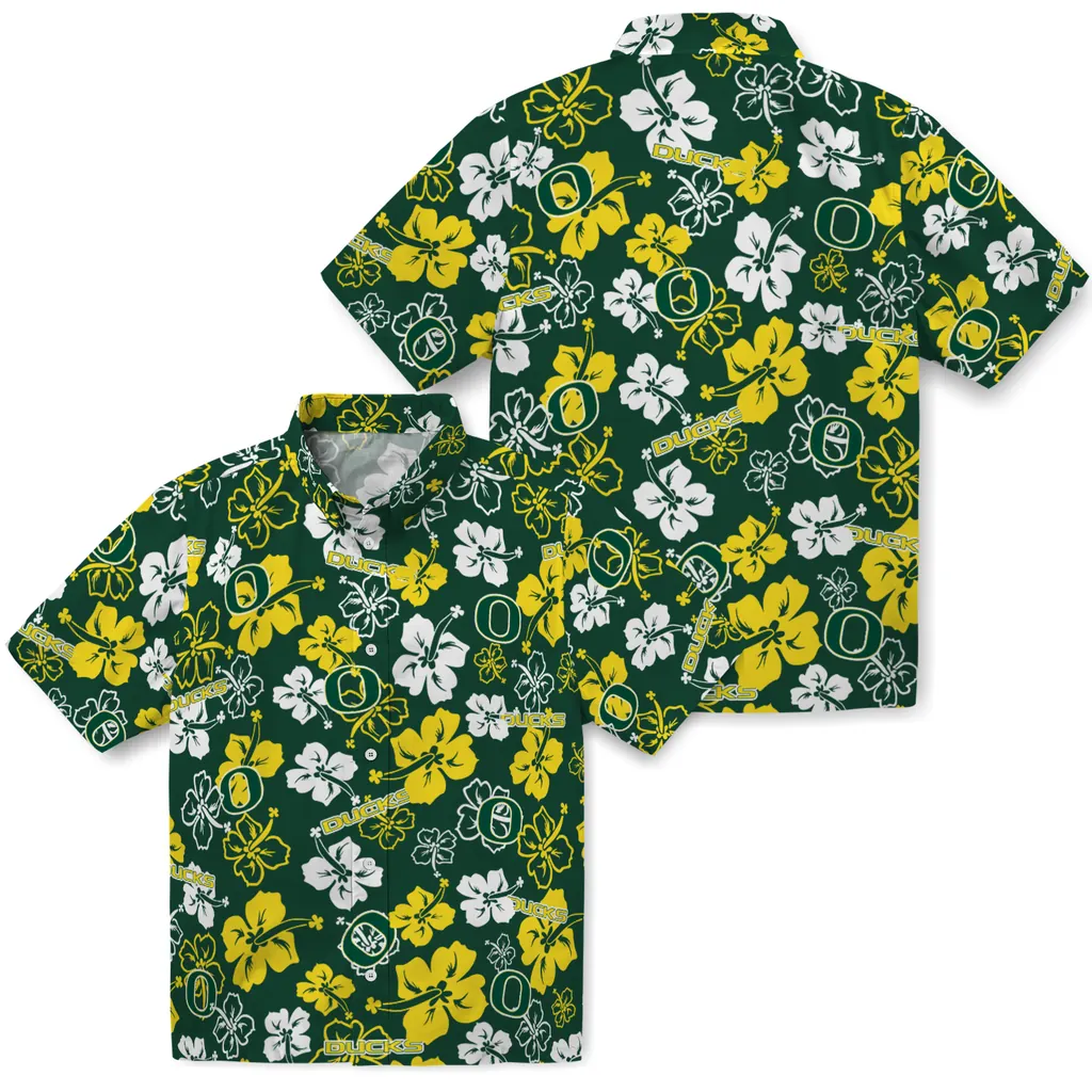 Oregon Ducks Hawaiian Shirt - Hibiscus Flower Design oregon ducks hibiscus bloom green hawaiian shirts high quality