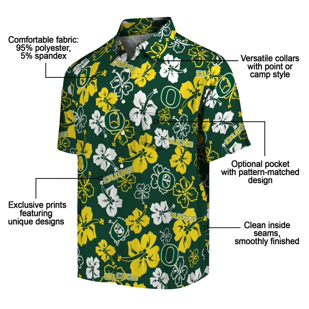 Oregon Ducks Hawaiian Shirt - Hibiscus Flower Design oregon ducks hibiscus bloom green hawaiian shirts new arrival