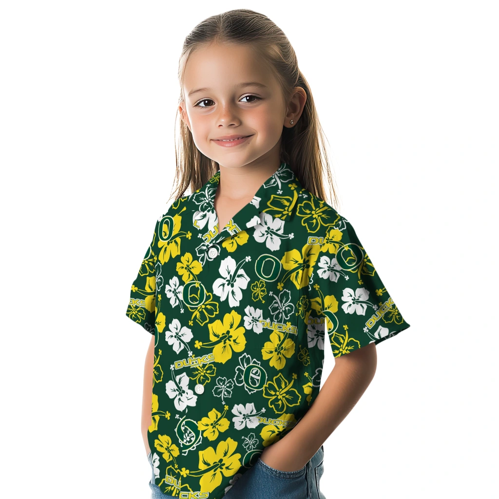 Oregon Ducks Hawaiian Shirt - Hibiscus Flower Design oregon ducks hibiscus bloom green hawaiian shirts premium grade