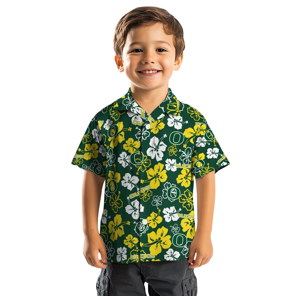 Oregon Ducks Hawaiian Shirt - Hibiscus Flower Design oregon ducks hibiscus bloom green hawaiian shirts top rated