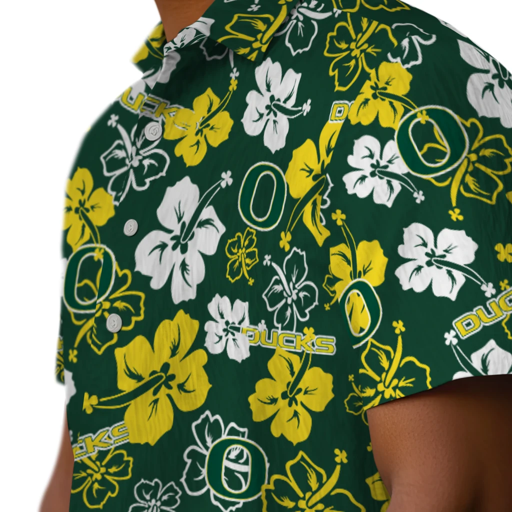 Oregon Ducks Hawaiian Shirt - Hibiscus Flower Design oregon ducks hibiscus bloom green hawaiian shirts trendy