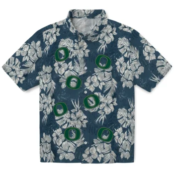 oregon ducks hibiscus flowers navy blue hawaiian shirts best selling