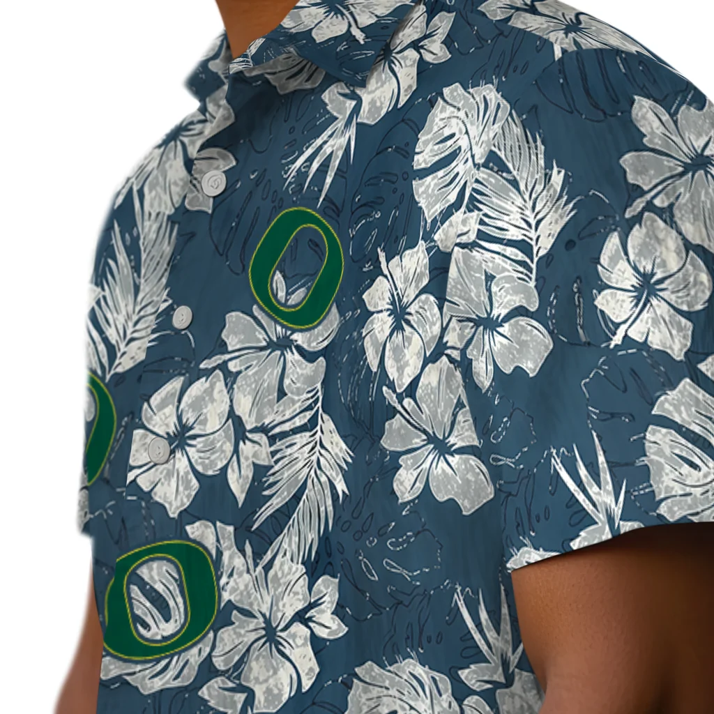Oregon Ducks Hawaiian Shirt - Hibiscus Flowers oregon ducks hibiscus flowers navy blue hawaiian shirts trendy