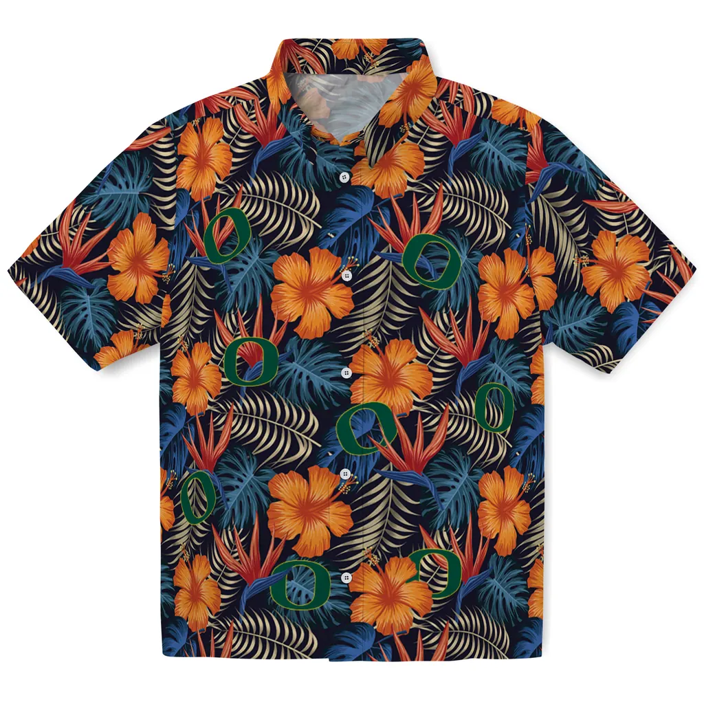 Oregon Ducks Hawaiian Shirt - Hibiscus Foliage oregon ducks hibiscus foliage hawaiian shirts best selling