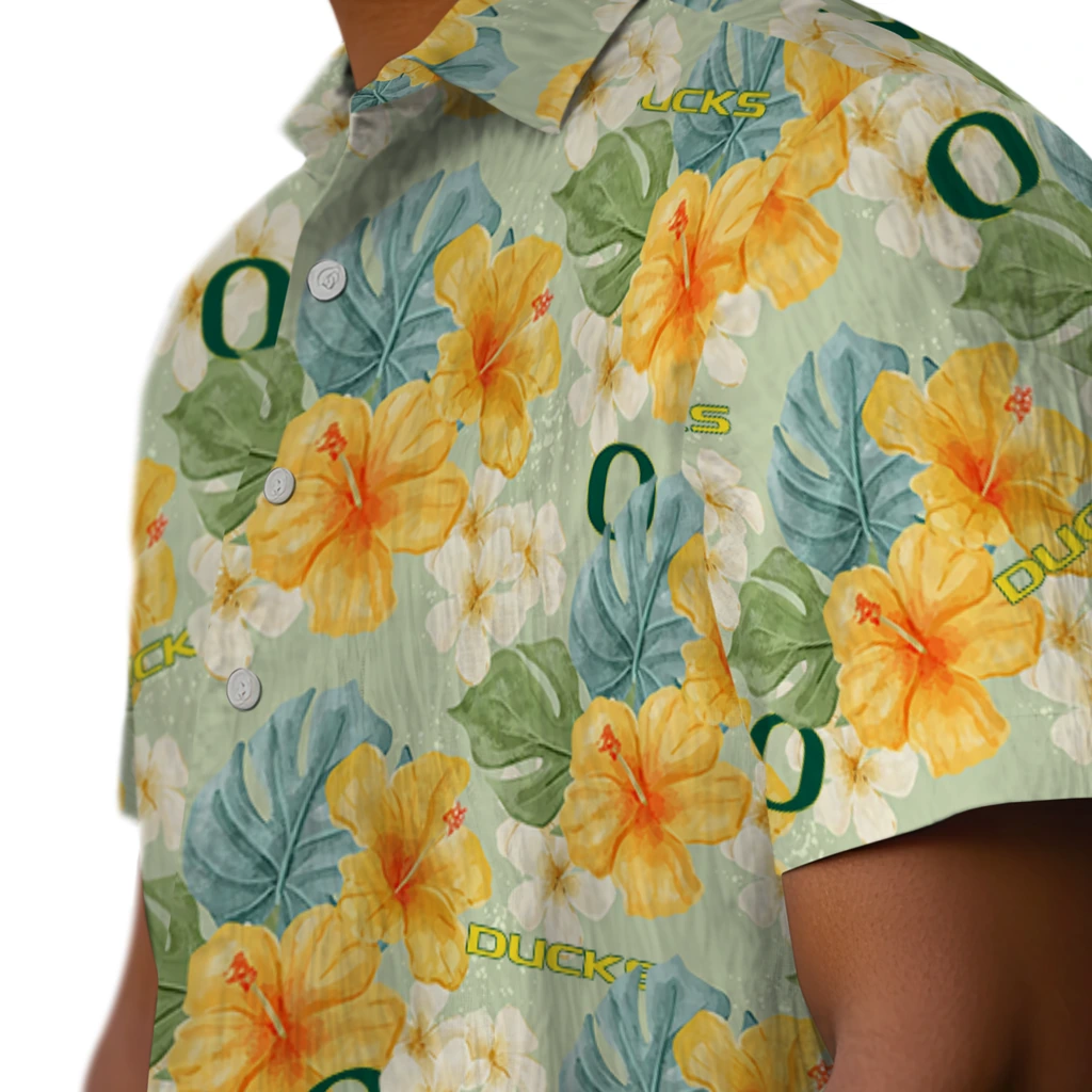 Oregon Ducks Hawaiian Shirt - Hibiscus Mood oregon ducks hibiscus mood pale lime yellow hawaiian shirts trendy