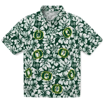 oregon ducks hibiscus motif green white hawaiian shirts best selling