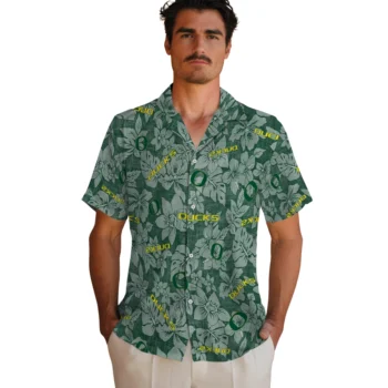 oregon ducks hibiscus oasis green hawaiian shirts fashion forward
