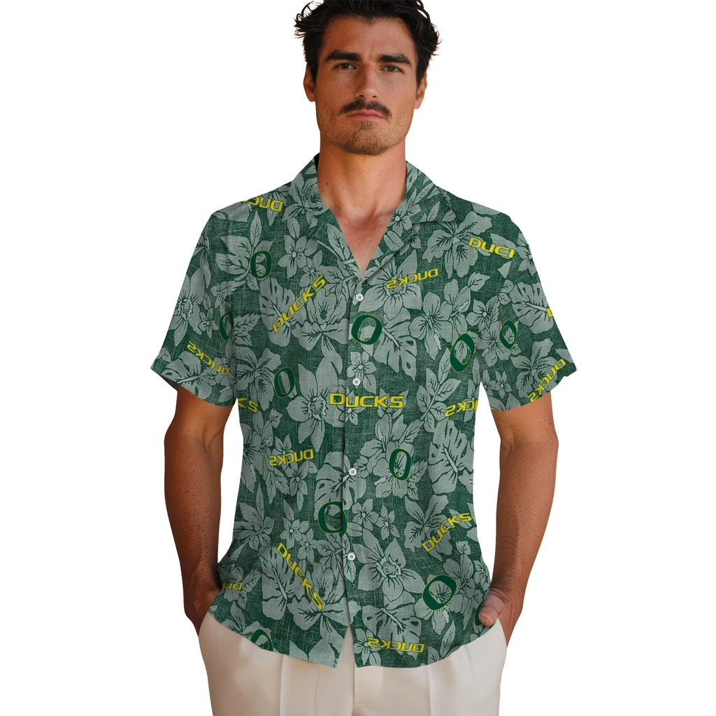 Oregon Ducks Hawaiian Shirt - Hibiscus Oasis oregon ducks hibiscus oasis green hawaiian shirts fashion forward