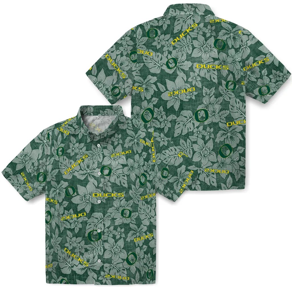 Oregon Ducks Hawaiian Shirt - Hibiscus Oasis oregon ducks hibiscus oasis green hawaiian shirts high quality