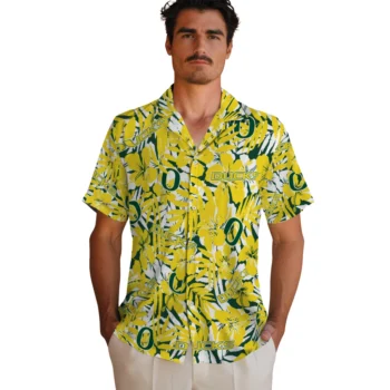 oregon ducks hibiscus overlay hawaiian shirts fashion forward