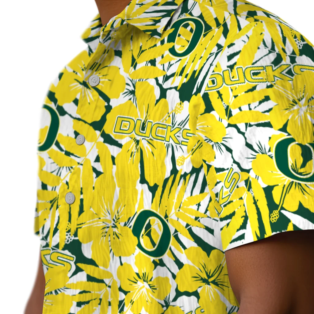 Oregon Ducks Hawaiian Shirt - Hibiscus Overlay oregon ducks hibiscus overlay hawaiian shirts trendy