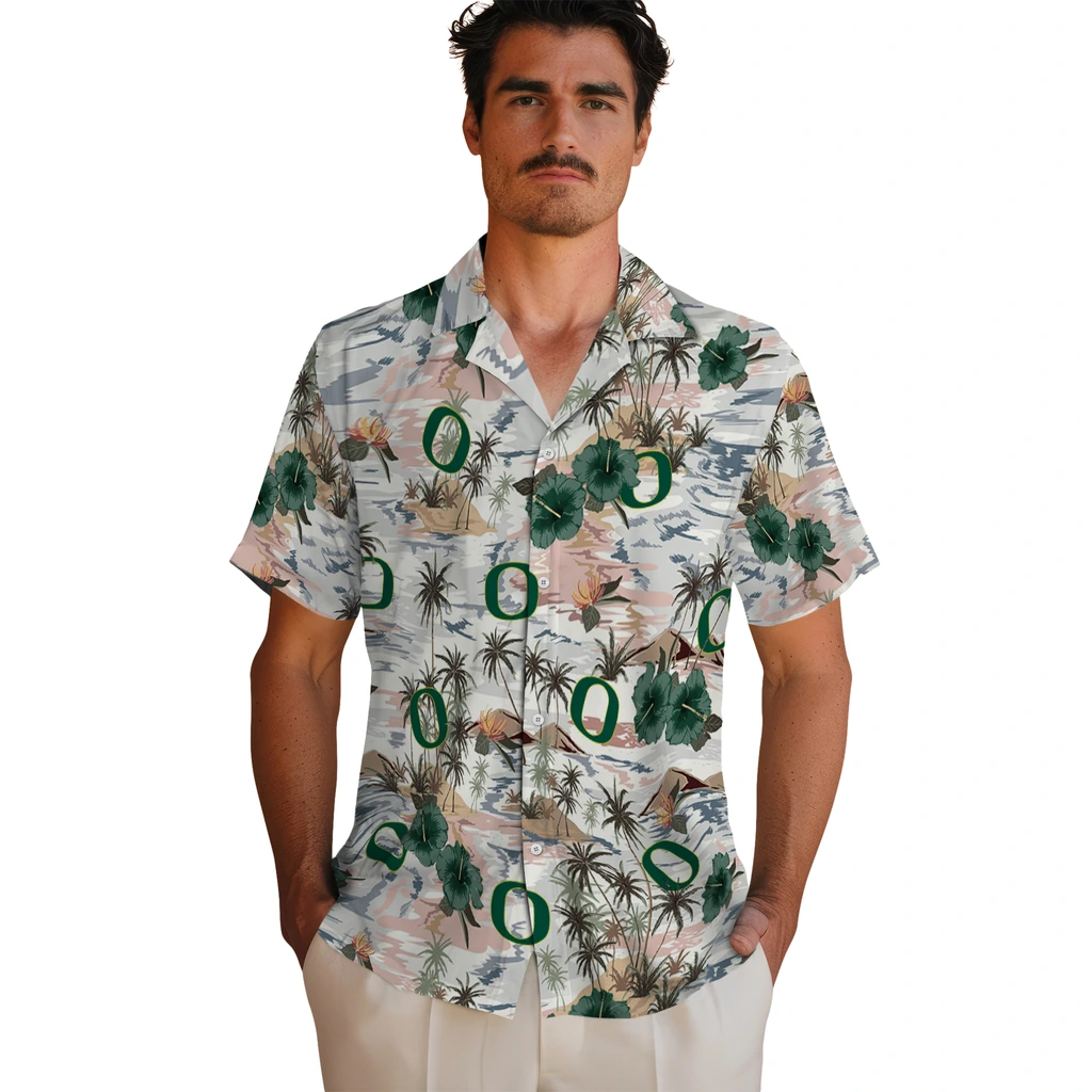 Oregon Ducks Hawaiian Shirt - Hibiscus Seaside oregon ducks hibiscus seaside white hawaiian shirts fashion forward