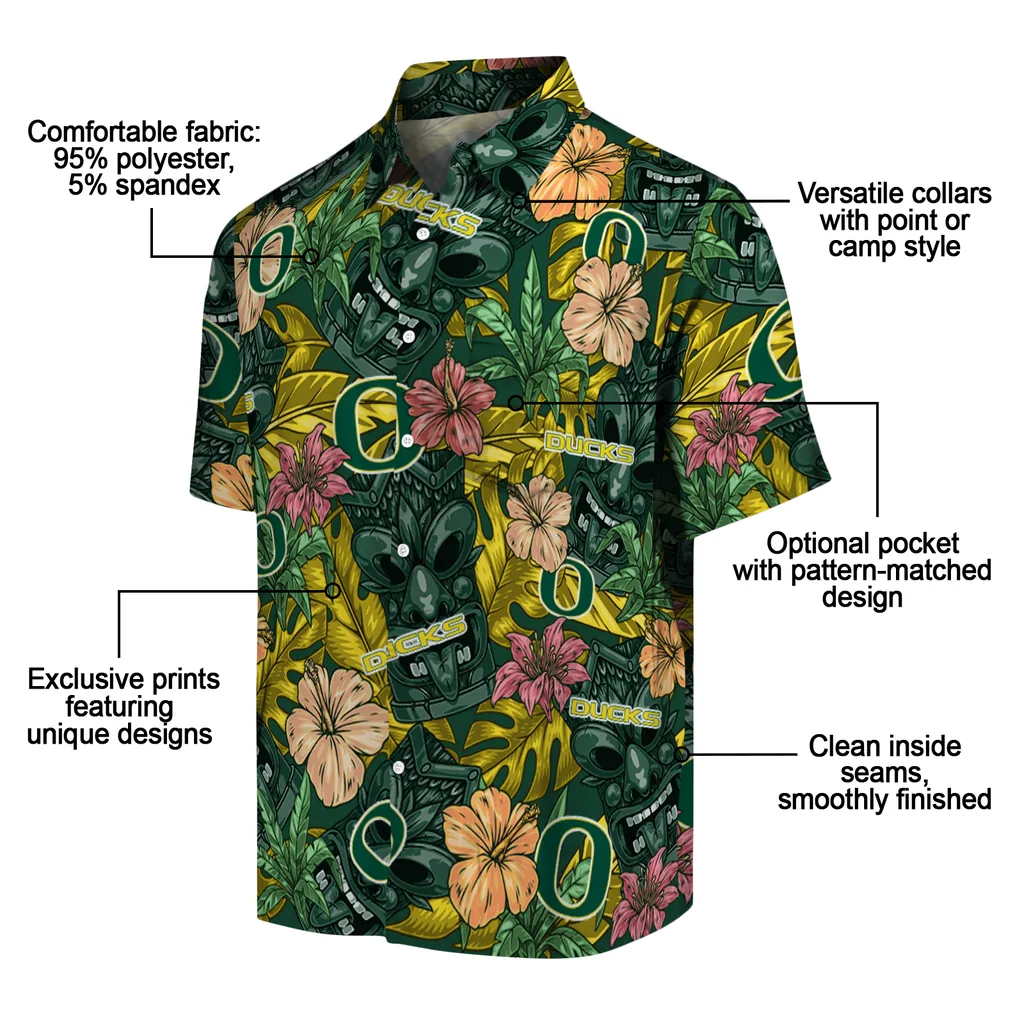 Oregon Ducks Hawaiian Shirt - Hibiscus Tiki Jungle oregon ducks tiki jungle green hawaiian shirts new arrival