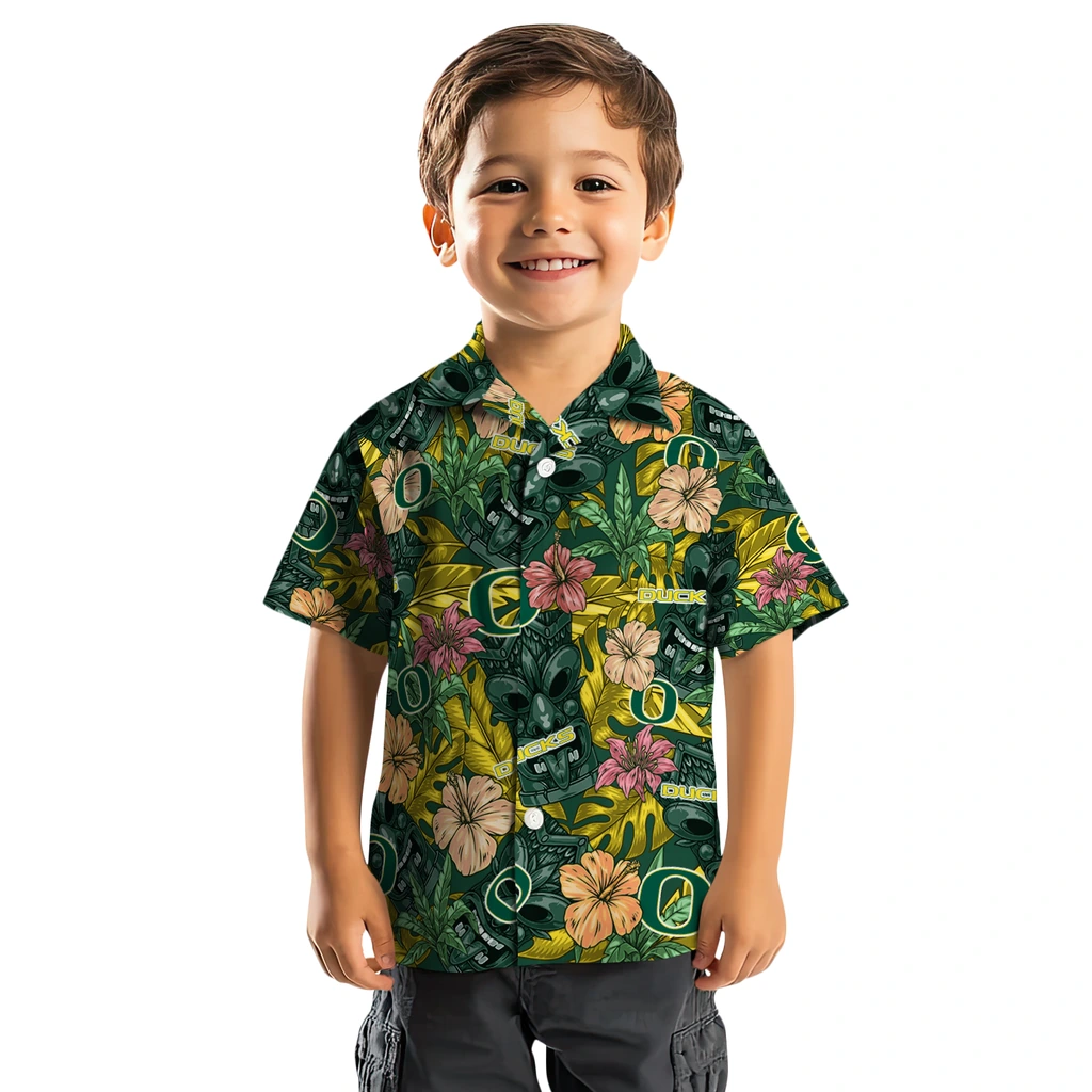 Oregon Ducks Hawaiian Shirt - Hibiscus Tiki Jungle oregon ducks tiki jungle green hawaiian shirts top rated