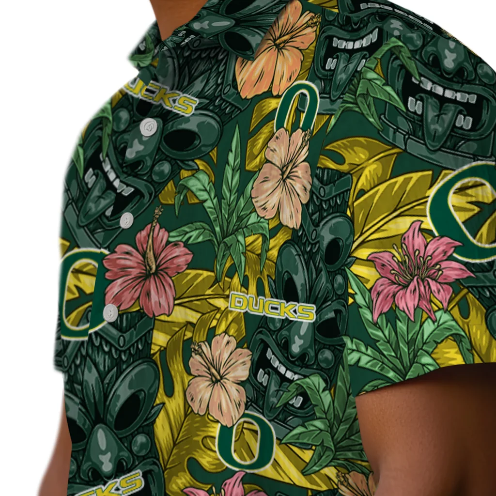 Oregon Ducks Hawaiian Shirt - Hibiscus Tiki Jungle oregon ducks tiki jungle green hawaiian shirts trendy