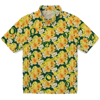 oregon ducks hibiscus tropics green yellow hawaiian shirts best selling