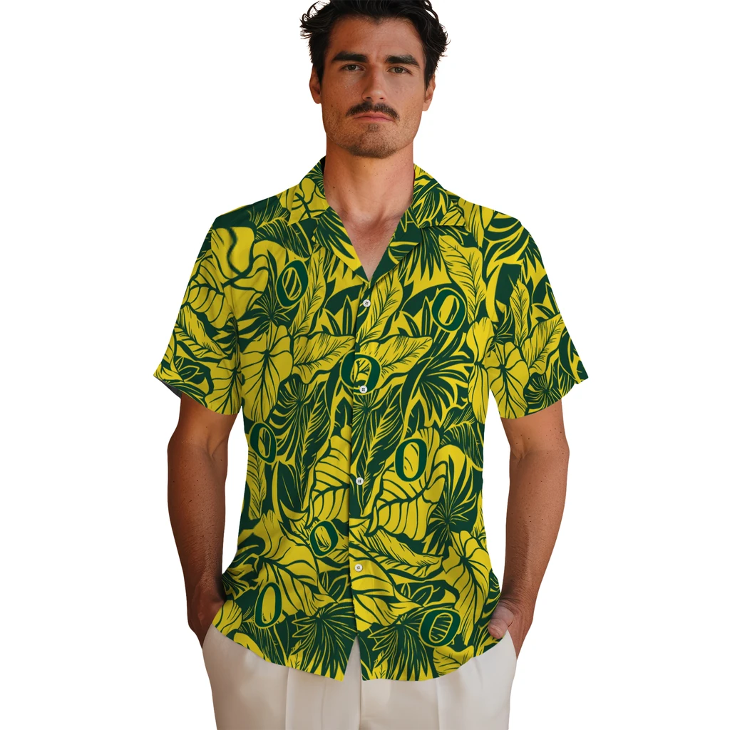 Oregon Ducks Hawaiian Shirt - Monstera Layer oregon ducks monstera layer green hawaiian shirts fashion forward