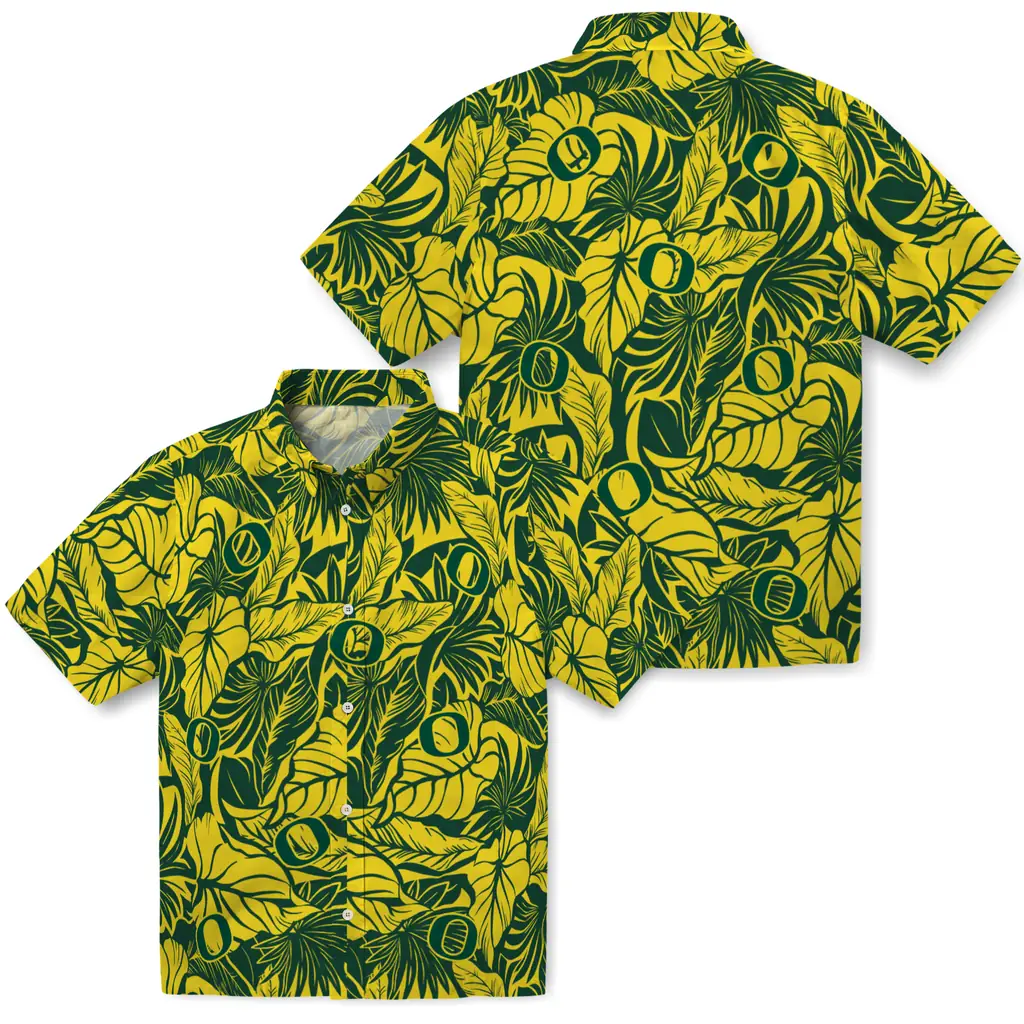 Oregon Ducks Hawaiian Shirt - Monstera Layer oregon ducks monstera layer green hawaiian shirts high quality