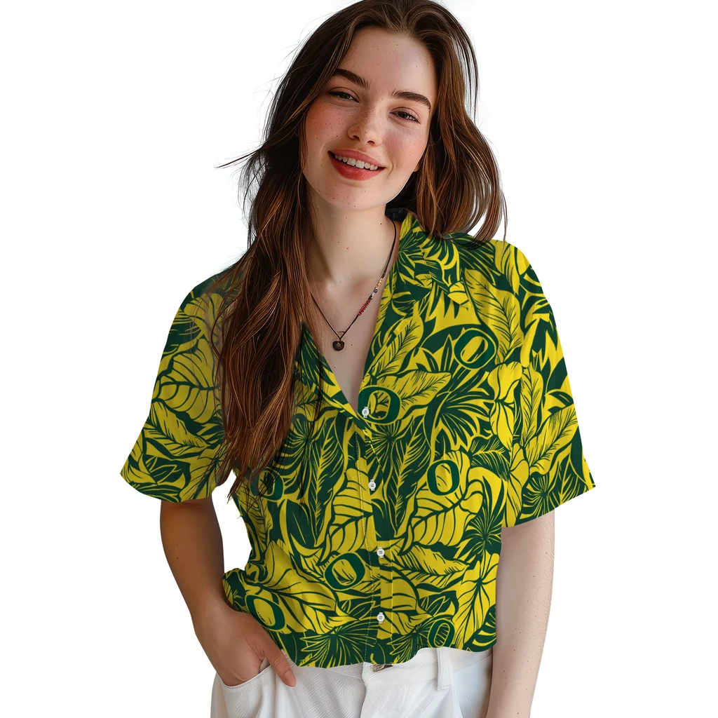 Oregon Ducks Hawaiian Shirt - Monstera Layer oregon ducks monstera layer green hawaiian shirts latest model