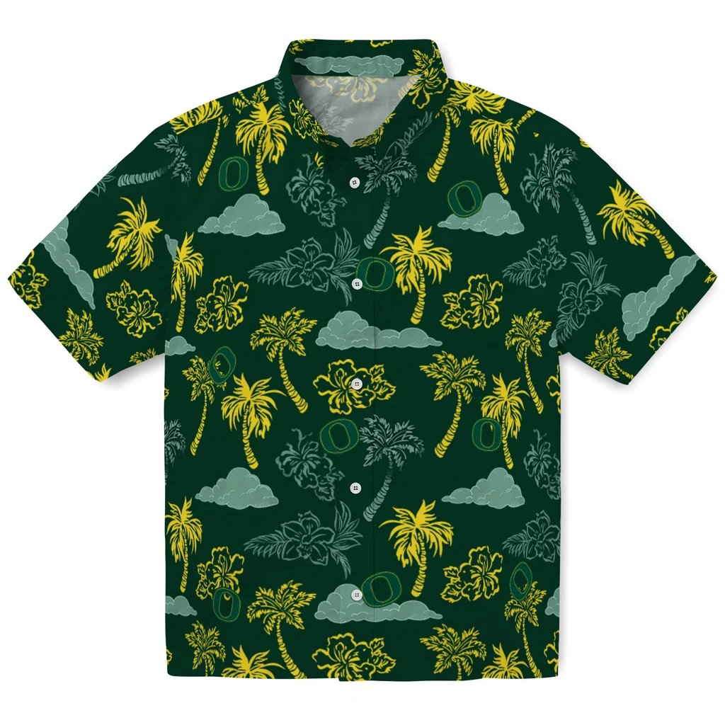 Oregon Ducks Hawaiian Shirt - Palm And Clouds oregon ducks palm and clouds green hawaiian shirts best selling