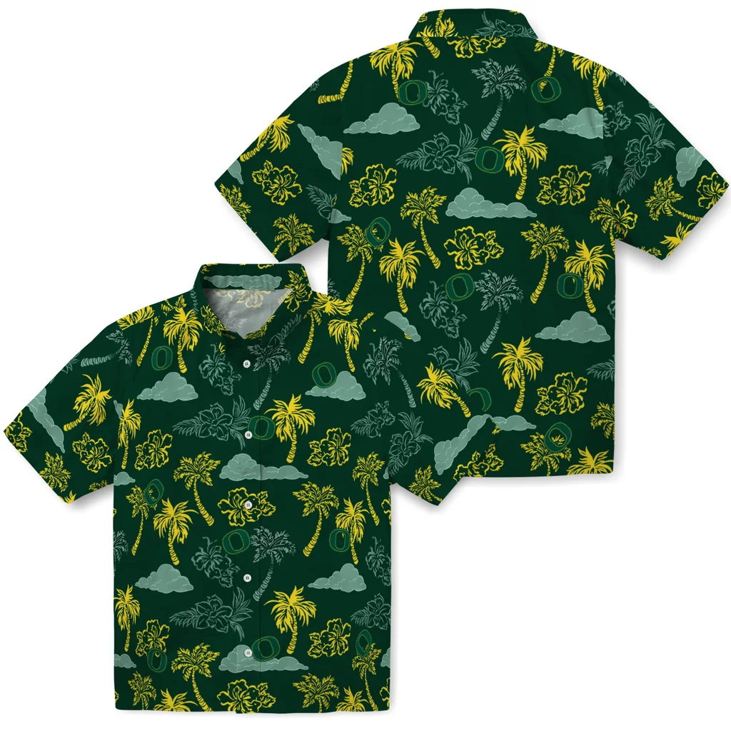 Oregon Ducks Hawaiian Shirt - Palm And Clouds oregon ducks palm and clouds green hawaiian shirts high quality