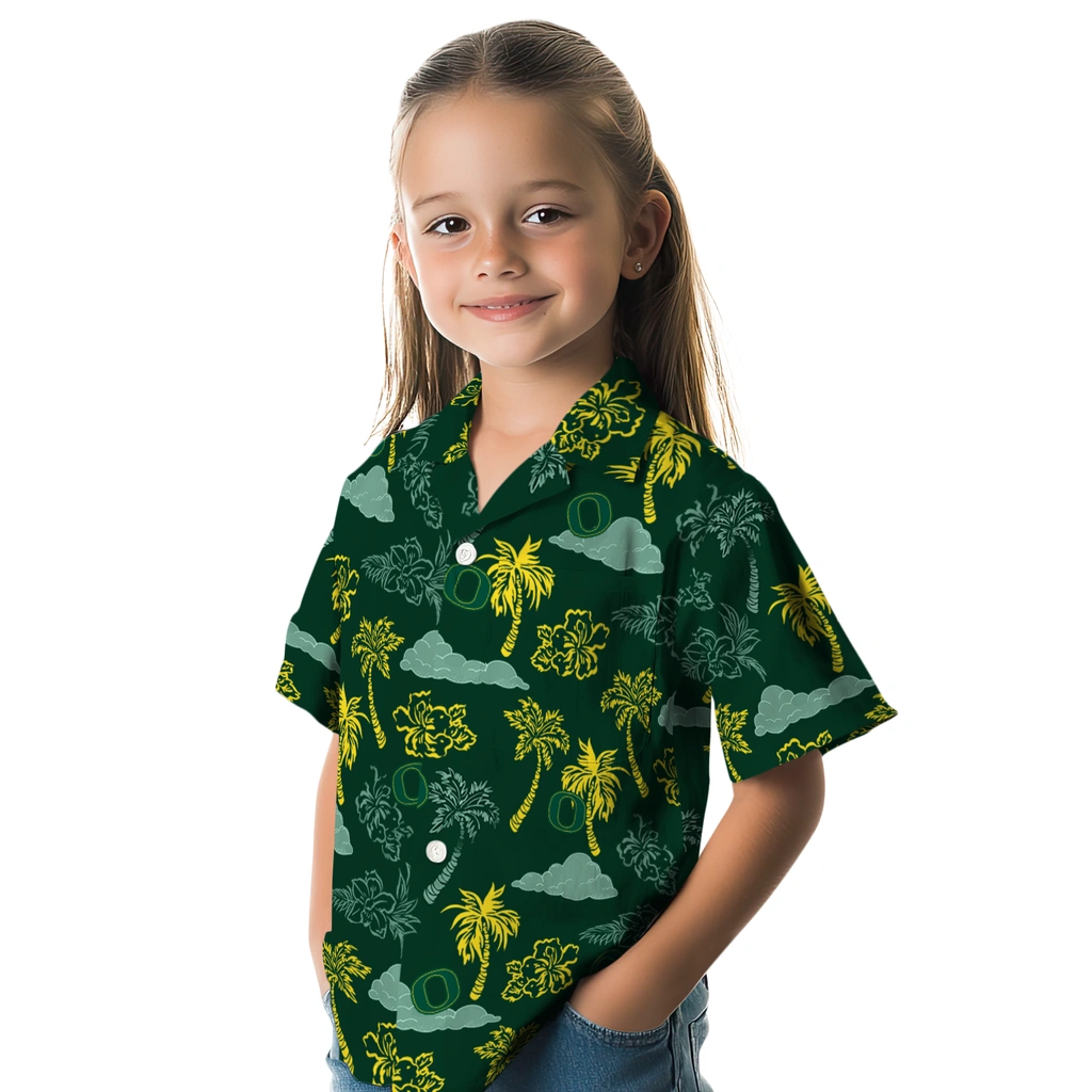 Oregon Ducks Hawaiian Shirt - Palm And Clouds oregon ducks palm and clouds green hawaiian shirts premium grade