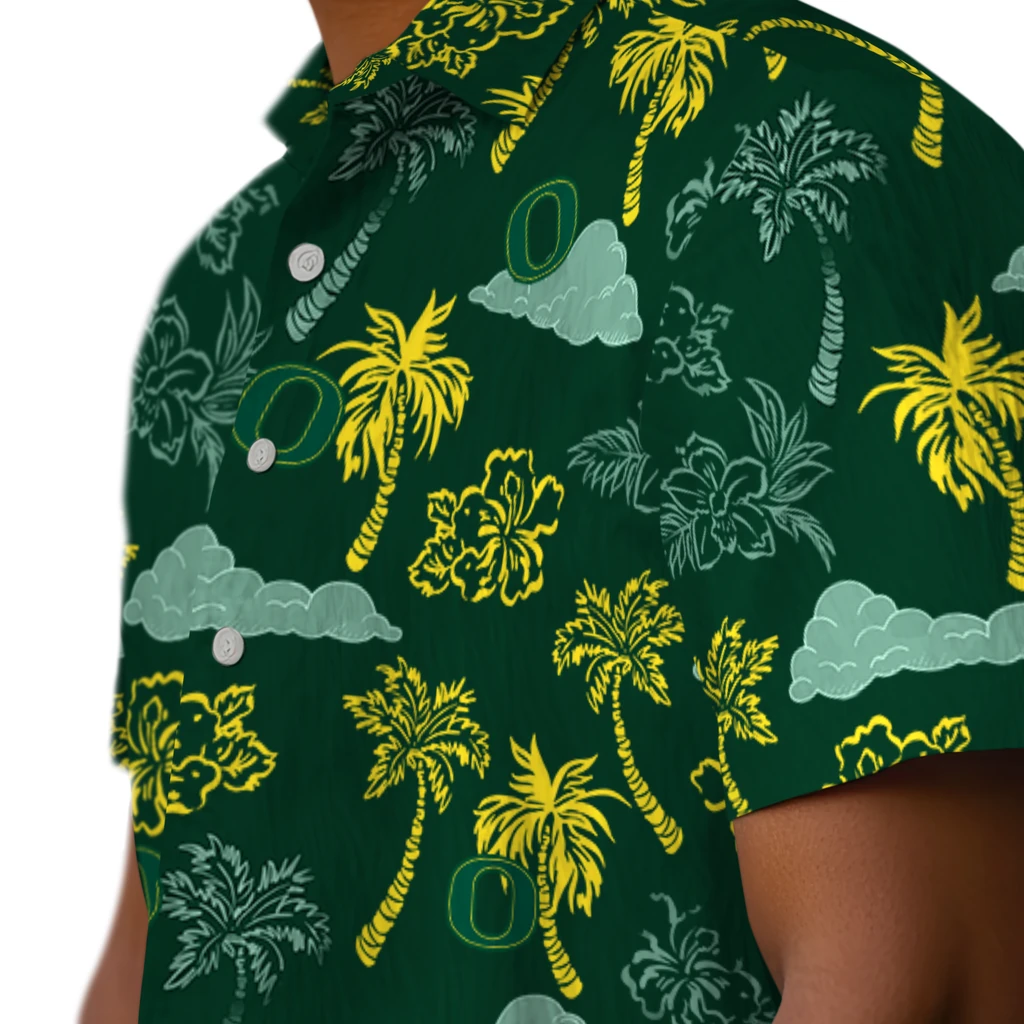 Oregon Ducks Hawaiian Shirt - Palm And Clouds oregon ducks palm and clouds green hawaiian shirts trendy