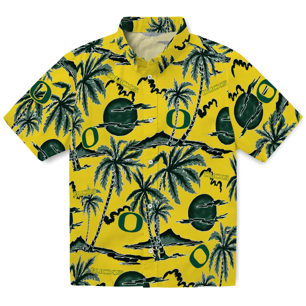Oregon Ducks Hawaiian Shirt - Palm Sunset oregon ducks palm sunset hawaiian shirts best selling