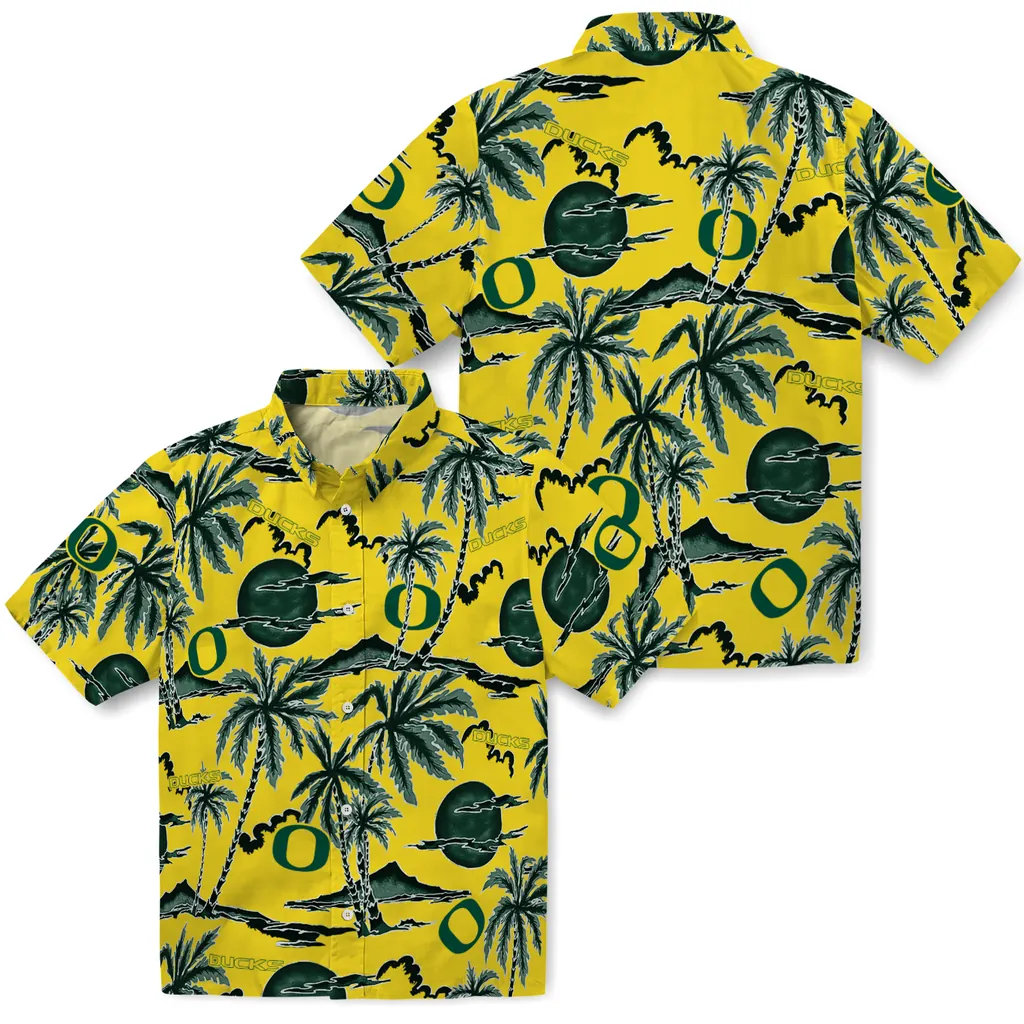 Oregon Ducks Hawaiian Shirt - Palm Sunset oregon ducks palm sunset hawaiian shirts high quality