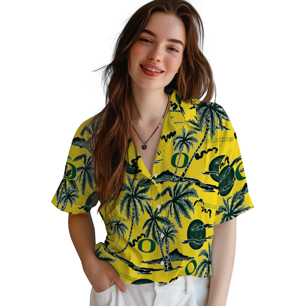 Oregon Ducks Hawaiian Shirt - Palm Sunset oregon ducks palm sunset hawaiian shirts latest model