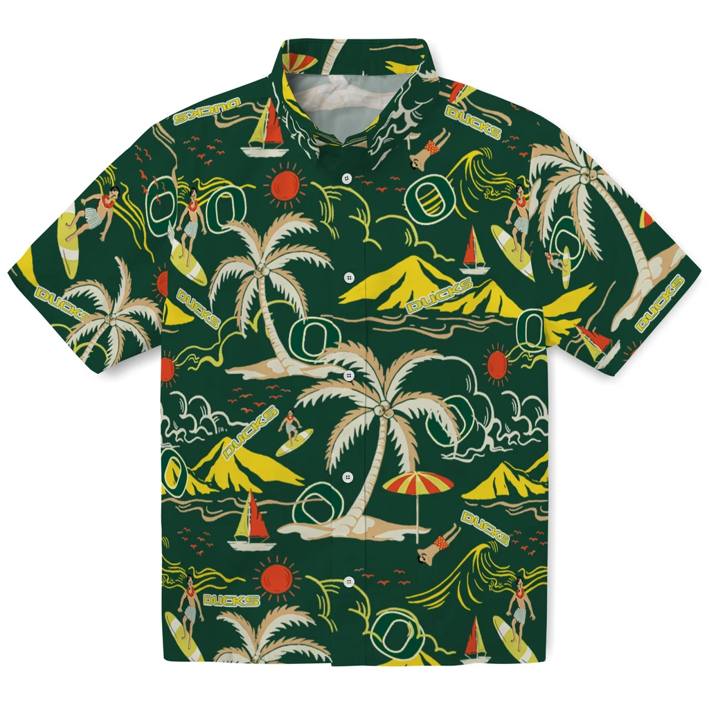 Oregon Ducks Hawaiian Shirt - Palm Tree Island oregon ducks palm tree island green hawaiian shirts best selling