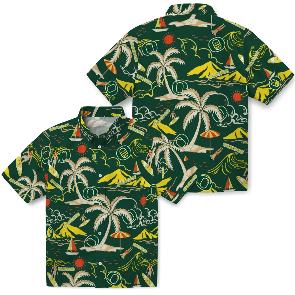 Oregon Ducks Hawaiian Shirt - Palm Tree Island oregon ducks palm tree island green hawaiian shirts high quality