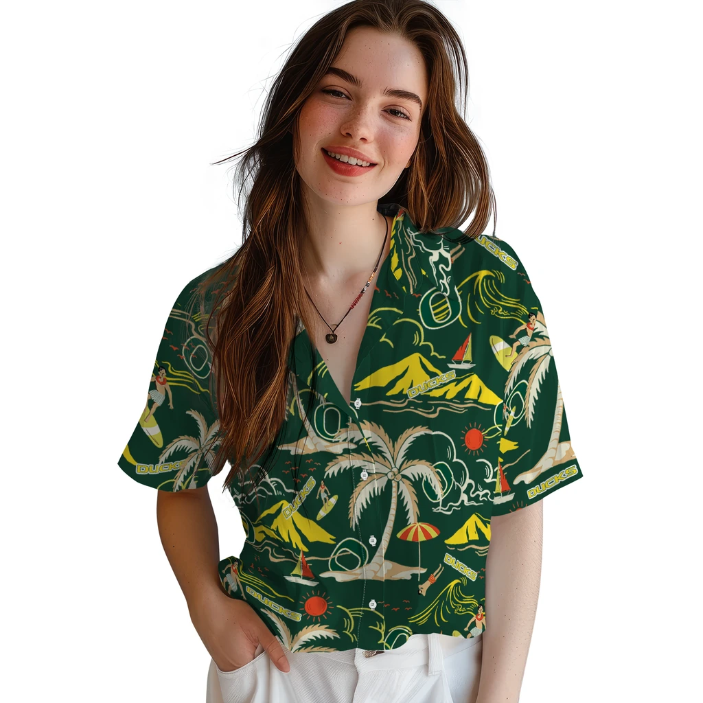 Oregon Ducks Hawaiian Shirt - Palm Tree Island oregon ducks palm tree island green hawaiian shirts latest model