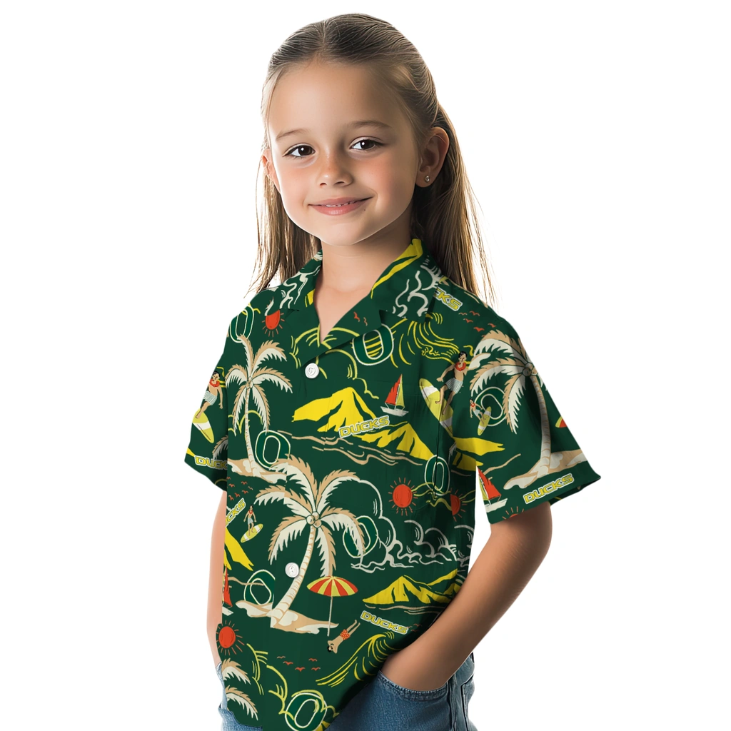 Oregon Ducks Hawaiian Shirt - Palm Tree Island oregon ducks palm tree island green hawaiian shirts premium grade